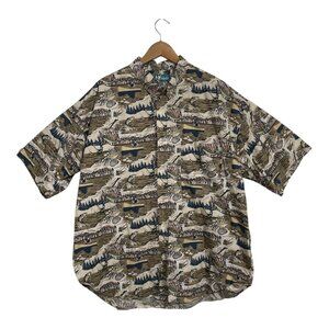 Vintage Big Dogs Hawaiian Shirt Men 2XL Green Fishing Print Rayon